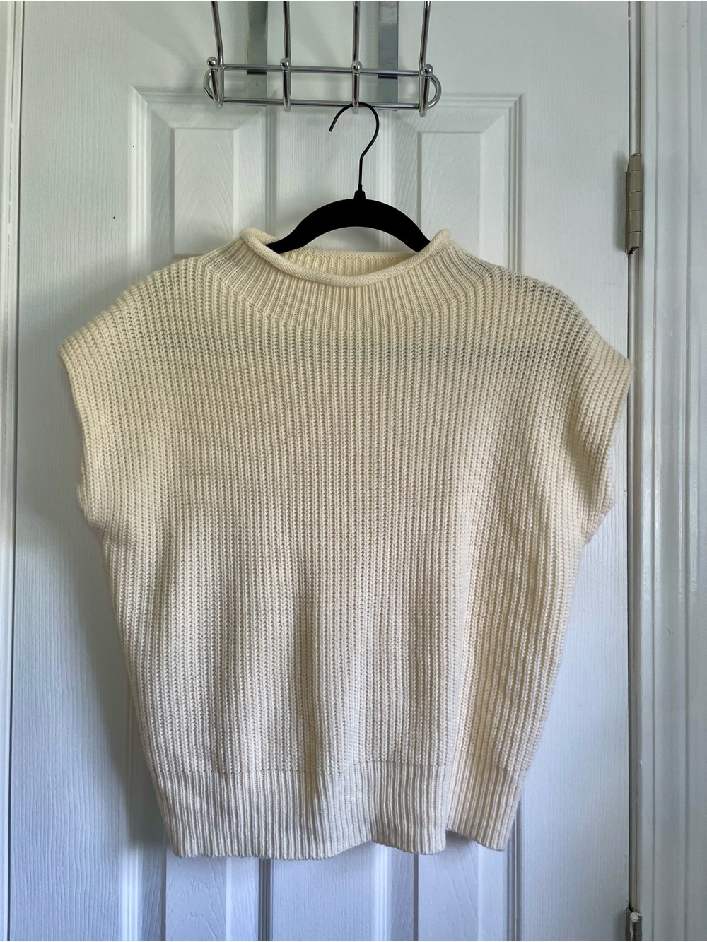 Cream Ribbed Sleeveless Knit Sweater Top